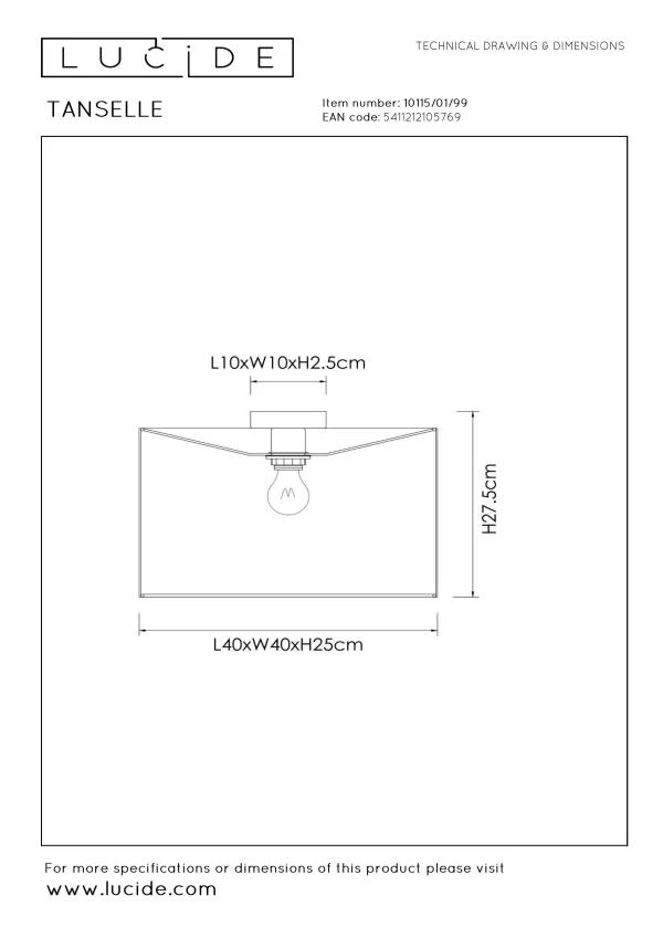 Lucide TANSELLE - Plafonnier - Ø 40 cm - 1xE27 - Multicolor - technique